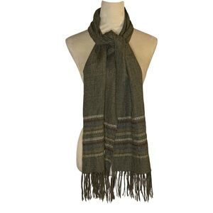 Wayra Baby Alpaca Wool Blend Fringe Scarf in Olive